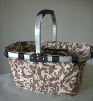 Monogrammed Elegant Brown Damask Print Collapsible Market Basket