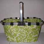 Monogrammed Elegant  Lime Green Damask  Print Collapsible Market  and shopping Basket