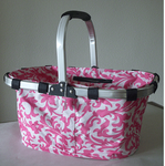 Monogrammed Elegant Rose Pink Damask Print Collapsible Market Basket