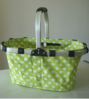 Monogrammed Lime  Green With Polka Dots Print Collapsible Market Basket