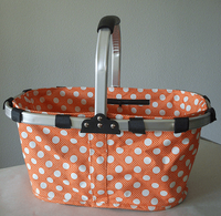 Monogrammed Orange With Polka Dots Print Collapsible Market Basket