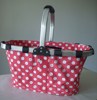 Monogrammed Rose Pink With Polka Dots Print Collapsible Market Basket