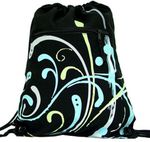 Personalized Swirl Design Draw String Backpack in Black Green and blue