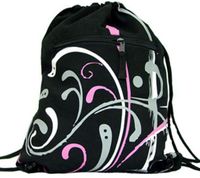 Personalized Swirl design Drawstring Backpack in Black Pink and Grey