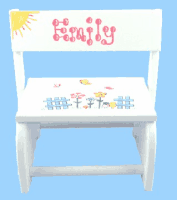 Personalized Wooden Large Flip Stool w/Flowers and Butterflies(White)
