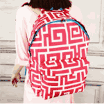 Pink Greek Key Print  Large Backpacks-Black