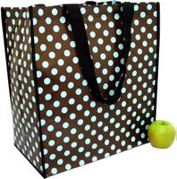 Reusable Eco-Green Brown Market Tote with Teal Polka Dots