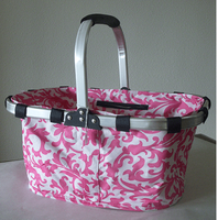 Rose Pink Damask Print Collapsible Market Basket