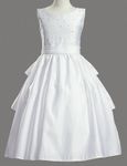 Tea Length Pearl Accent Dress with Back Ruffled Skirts