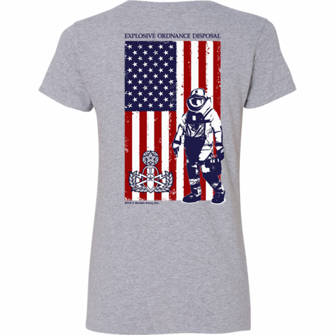 Ladies V-Neck Bomb Suit Guy with Flag