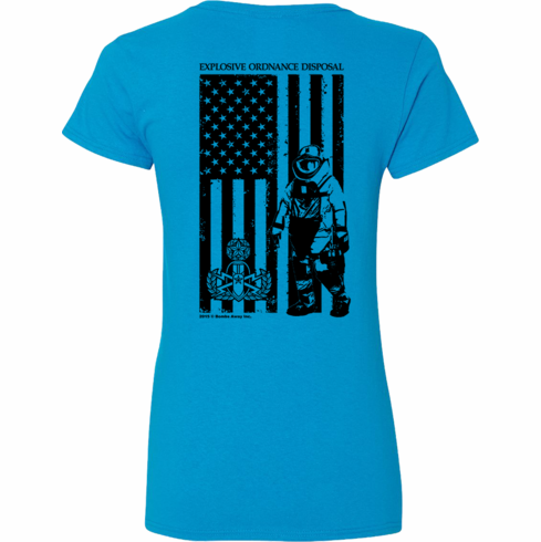 Ladies V-Neck Bomb Suit Guy with Flag Single Color