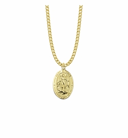 1-1/16 Inch 14KT Gold Plated Over Sterling Silver Oval St. Michael Medal, Patron Saint of Police Officers