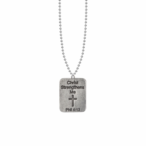 1-1/16 Inch Pewter "Christ Strengthens Me" Lacrosse Medal
