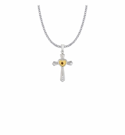 1-1/16 Inch Sterling Silver Centered Mustard Seed Heart and Cross Necklace