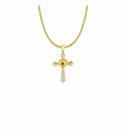 1-1/16 Inch Two-Tone 14KT Gold Plated Over Sterling Silver Centered Mustard Seed Heart and Cross Necklace