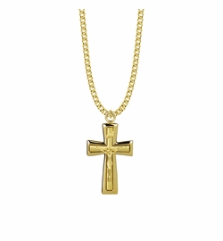 1-1/2 Inch 14KT Gold Plated Over Sterling Silver Polished Edges Crucifix Necklace