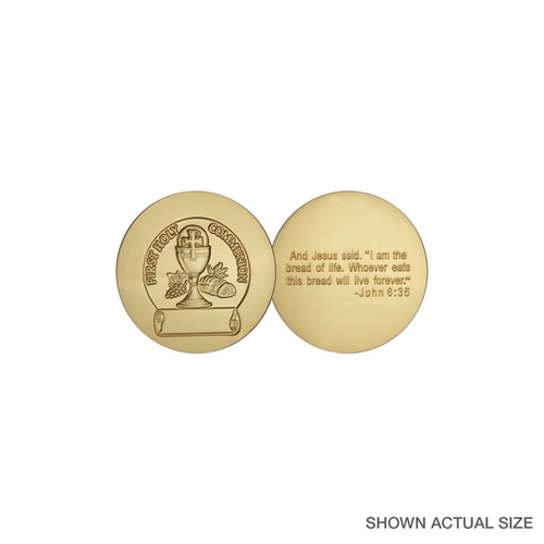 1-1/2 Inch Gold Plated Die Struck First Communion Coin