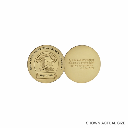 1-1/2 Inch Gold Plated Die Struck Holy Confirmation Coin with Imprinting