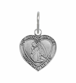 1-1/2 Inch Pewter Heart and Guardian Angel Pet Medal