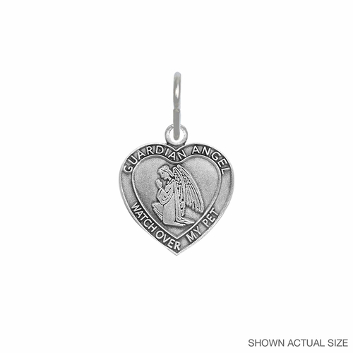 1-1/2 Inch Pewter Heart and Guardian Angel Pet Medal