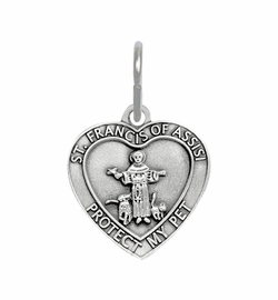 1-1/2 Inch Pewter Heart and St. Francis Pet Medal