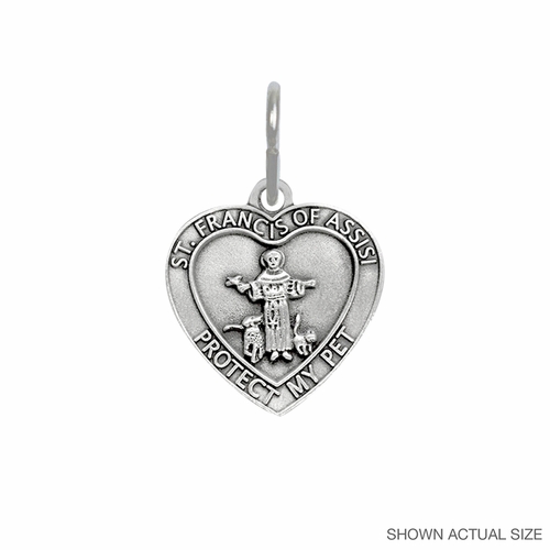 1-1/2 Inch Pewter Heart and St. Francis Pet Medal