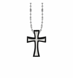 1-1/2 Inch Stainless Steel Two Piece Black Cross Necklace