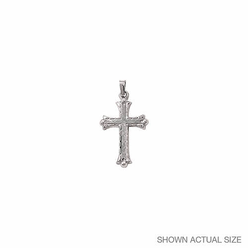 1-1/4 Inch 14K White Gold Budded Ends with Florentine Finish Cross Pendant