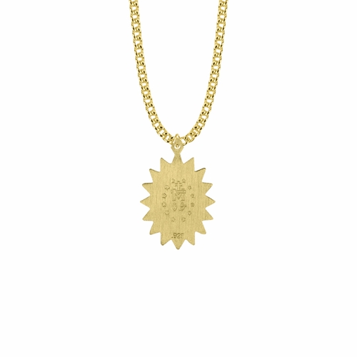 1-1/4 Inch 18KT Gold Plated Over Sterling Silver Two-Tone Bright Gold Starburst Filigree Miraculous Medal