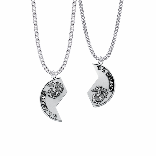 1-1/4 Inch Round Sterling Silver Marines Mizpah Medal with Genesis 31:48-50 Verse on Back