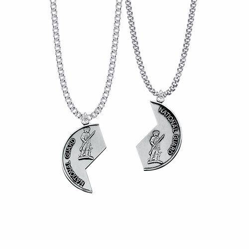 1-1/4 Inch Round Sterling Silver National Guard Mizpah Medal with Genesis 31:48-50 Verse on Back