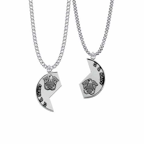 1-1/4 Inch Round Sterling Silver Navy Mizpah Medal with Genesis 31:48-50 Verse on Back