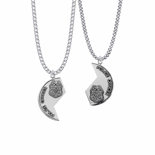 1-1/4 Inch Round Sterling Silver Police Officer Mizpah Medal with Genesis 31:48-50 Verse on Back