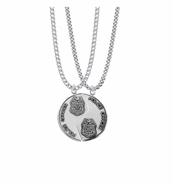 1-1/4 Inch Round Sterling Silver Police Officer Mizpah Medal with Genesis 31:48-50 Verse on Back