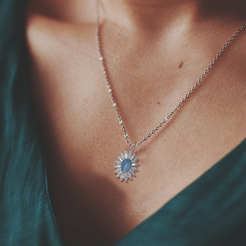 1-1/4 Inch Sterling Silver Bright Silver Blue Enameled Starburst Filigree Miraculous Medal