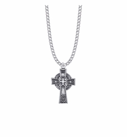 1-1/4 Inch Sterling Silver Diamond Drag Engraved Large Celtic Cross