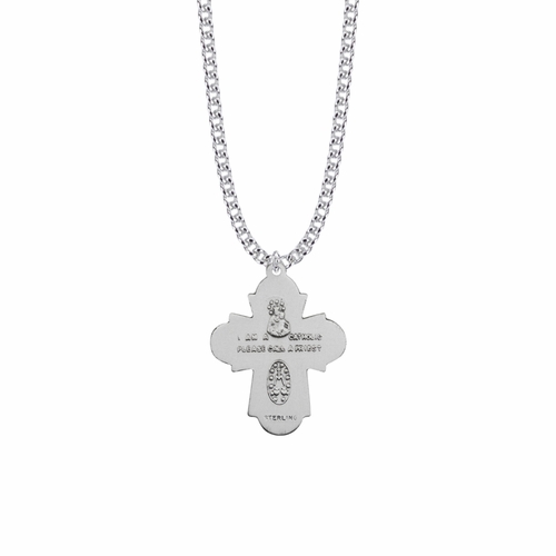 1-1/4 Inch Sterling Silver Engraved Antiqued Five Way Medal Necklace