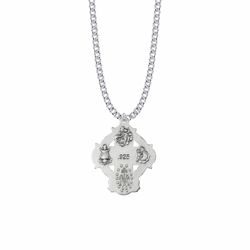 1-1/4 Inch Sterling Silver Wreath Cross Five Way Medal