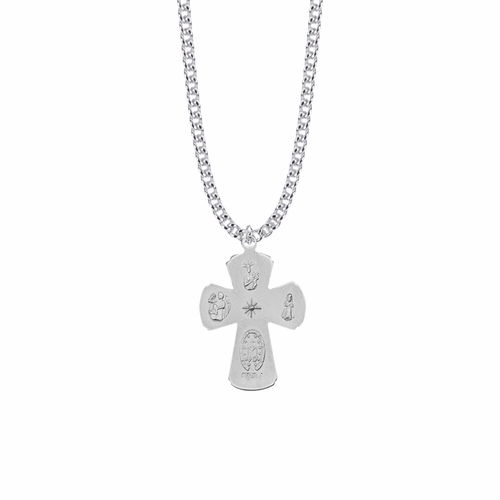 1-1/4 Inch Two-Tone Sterling Silver Four Way Medal