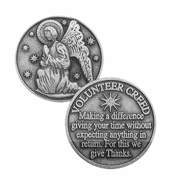 1-1/4 x 1-1/4 Inch Round Fine Pewter Angel-Volunteer Creed Inspirational Pocket Token