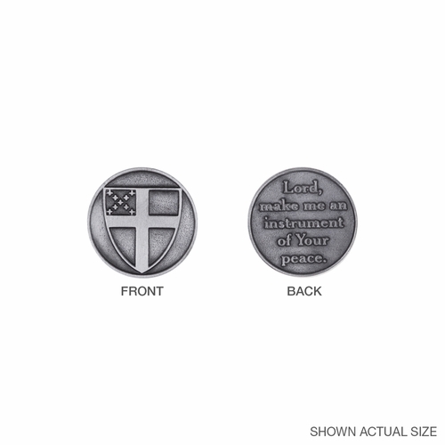 1-1/4 x 1-1/4 Inch Round Fine Pewter Episcopal Shield Inspirational Pocket Token