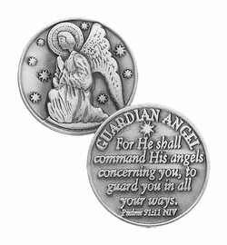 1-1/4 x 1-1/4 Inch Round Fine Pewter Guardian Angel Inspirational Pocket Token