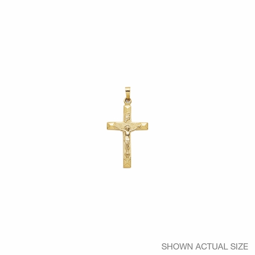 1-1/8 Inch 14KT Gold Beveled Design Crucifix Pendant