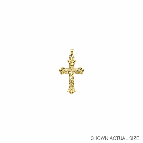 1-1/8 Inch 14KT Gold Budded Ends with Etched Detailing Crucifix Pendant