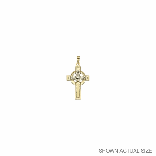 1-1/8 Inch 14KT Gold Celtic Claddagh Cross Pendant
