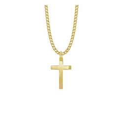 1-1/8 Inch 14KT Gold Plated Over Sterling Silver Block Cross Necklace