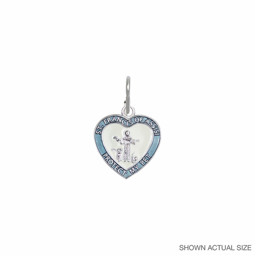 1-1/8 Inch Blue Enameled Heart St. Francis of Assisi "Protect My Pet" Tag