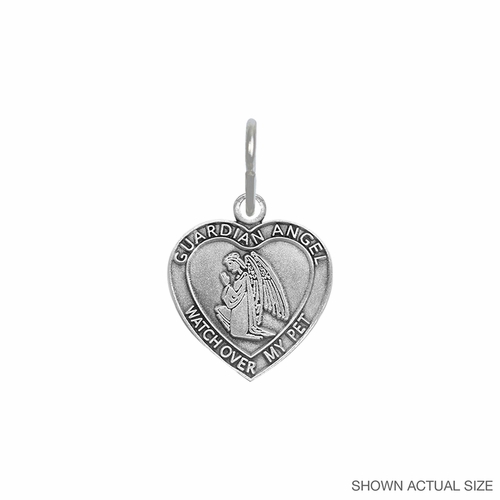 1-1/8 Inch Pewter Heart and Guardian Angel Pet Medal