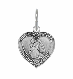 1-1/8 Inch Pewter Heart and Guardian Angel Pet Medal