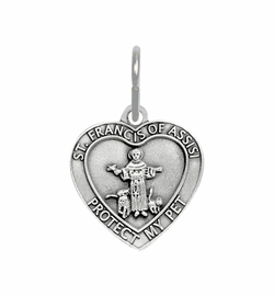 1-1/8 Inch Pewter Heart and St. Francis Pet Medal